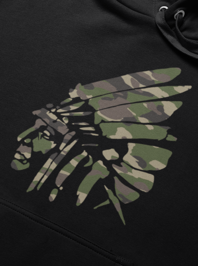 White Shield Hoodie - Camo Ink on Black