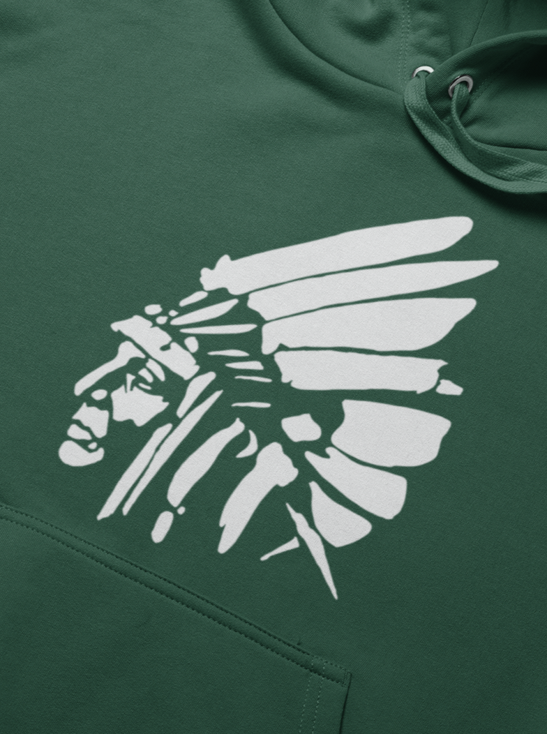 White Shield Hoodie - White Ink on Forest Green