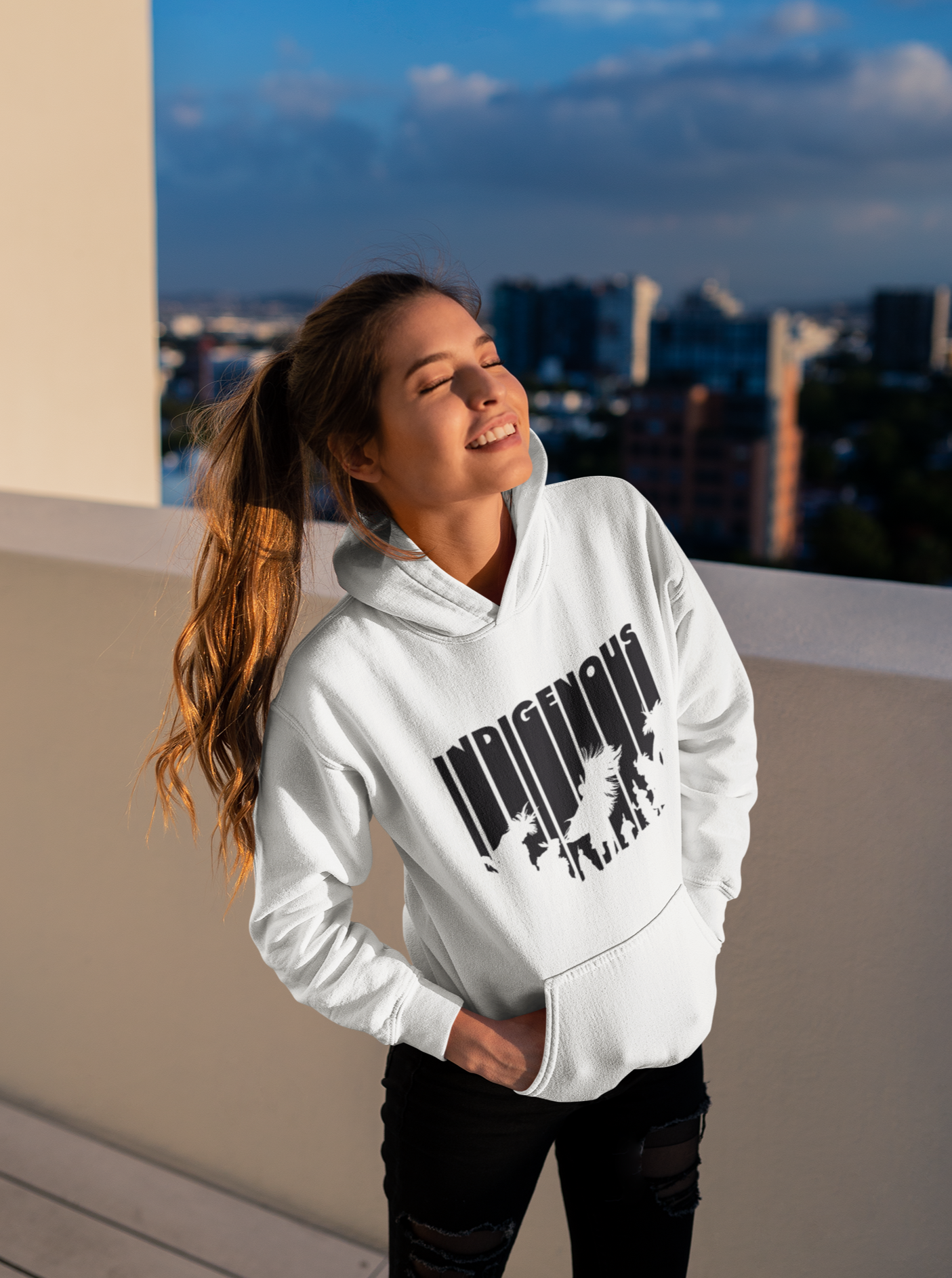 Indigenous Intertribal Hoodie - Black Ink on White
