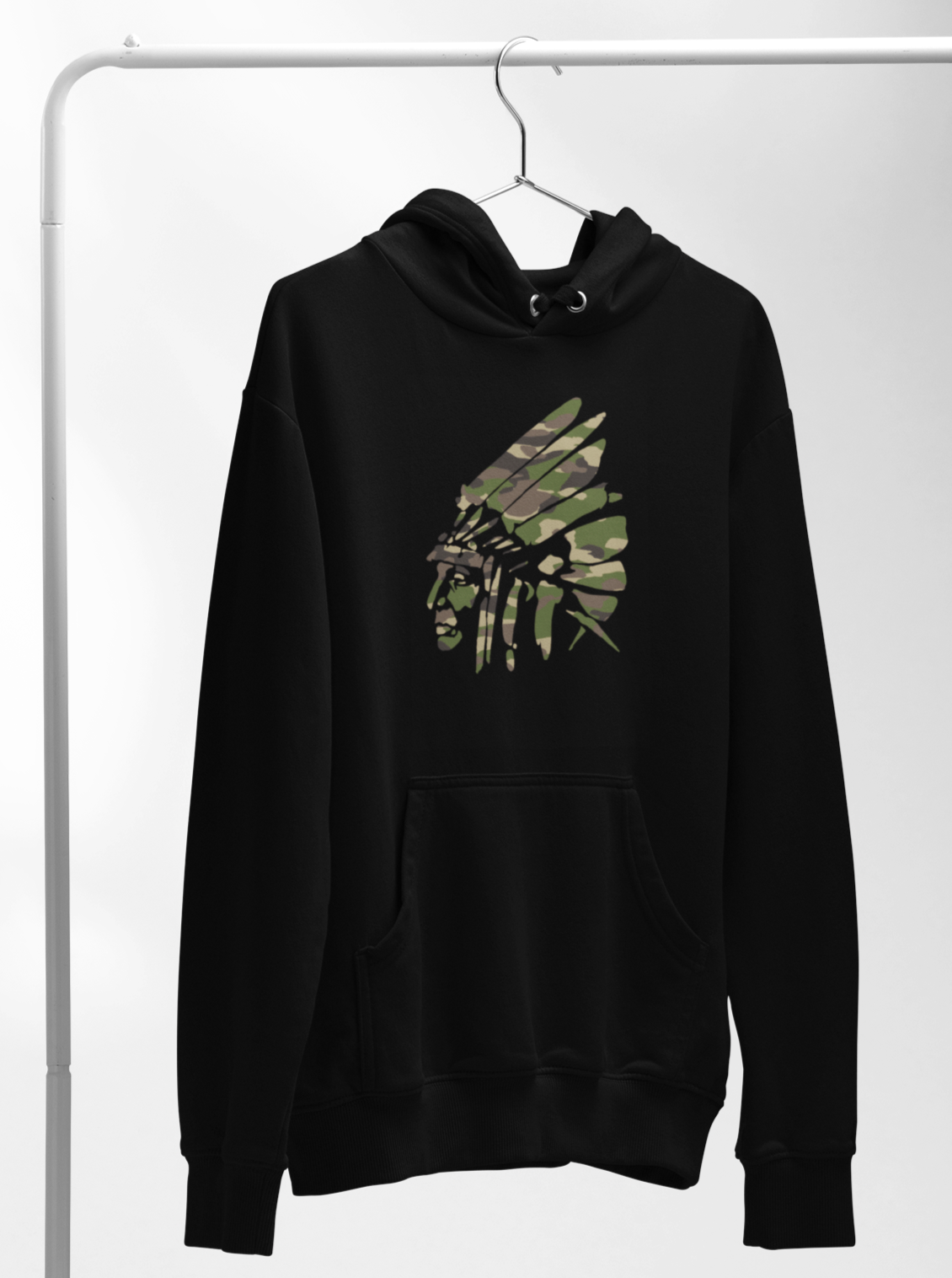 White Shield Hoodie - Camo Ink on Black
