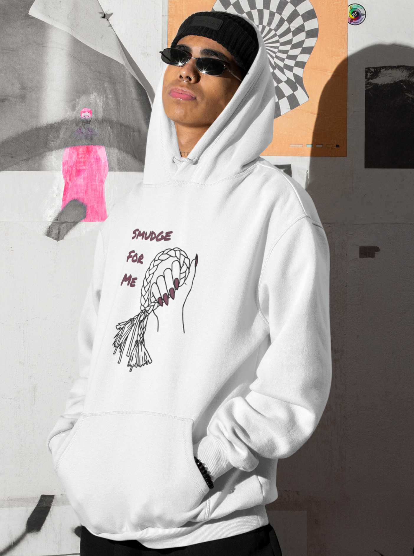 Smudge for Me Female Hoodie - Black & Wine Ink on White