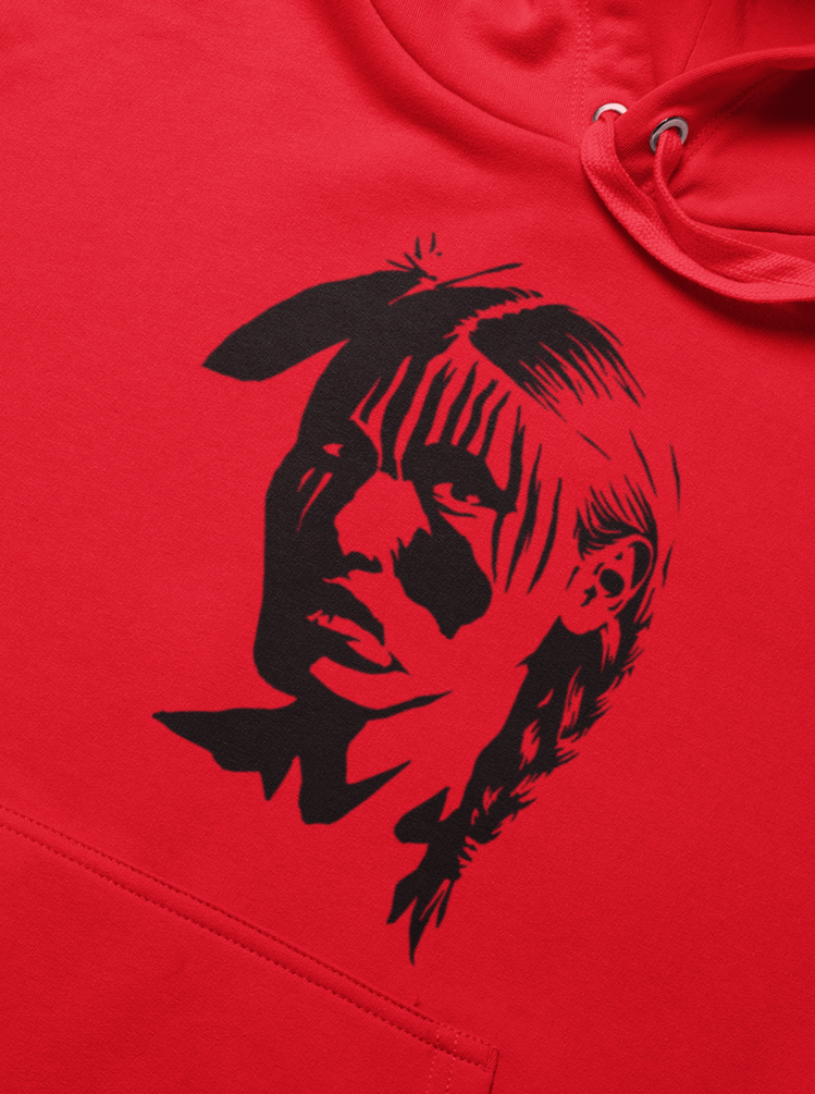 Young Warrior Hoodie - Black Ink on Red