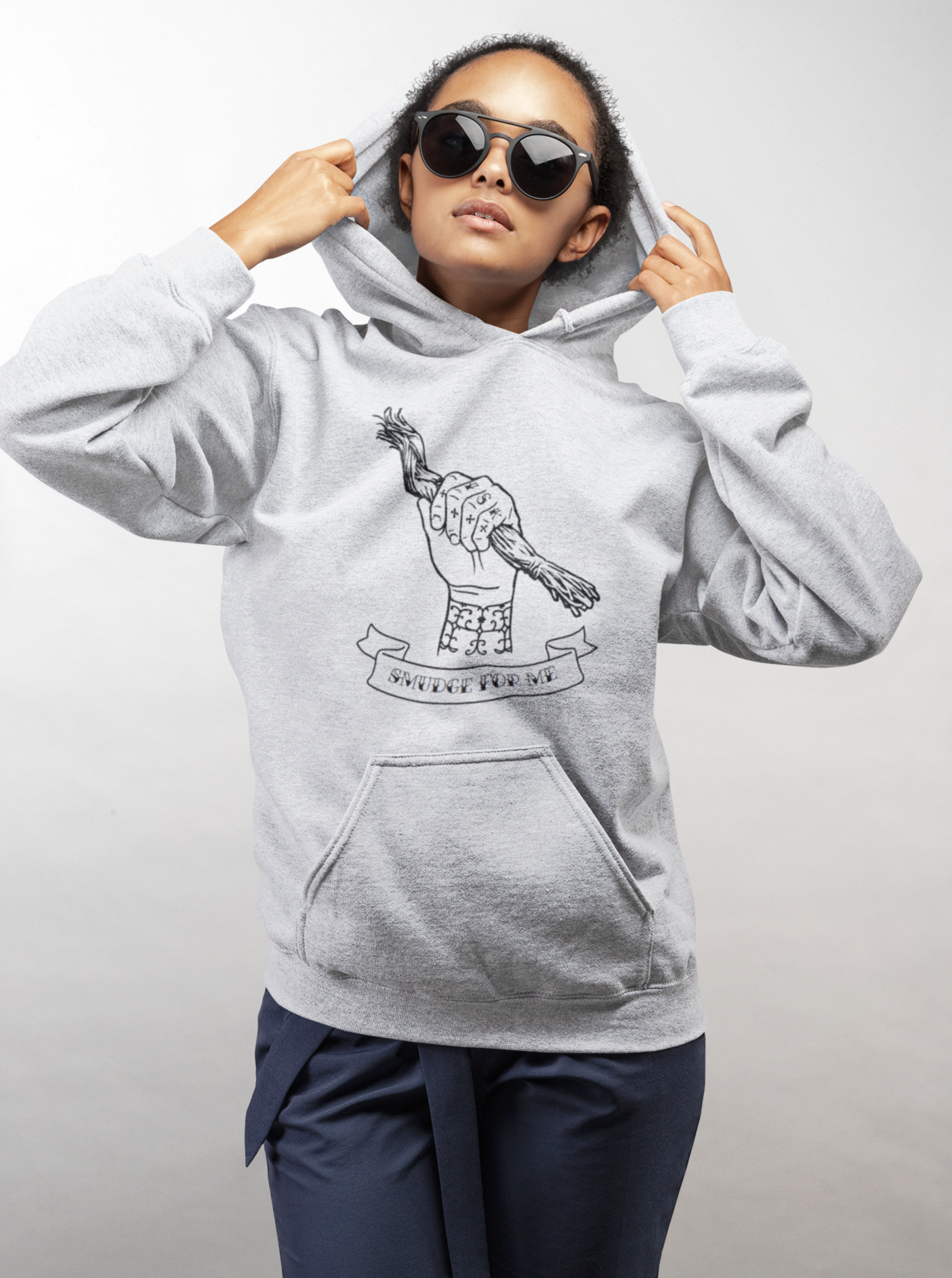 Smudge for Me Male Hoodie - Black Ink on Heather Grey