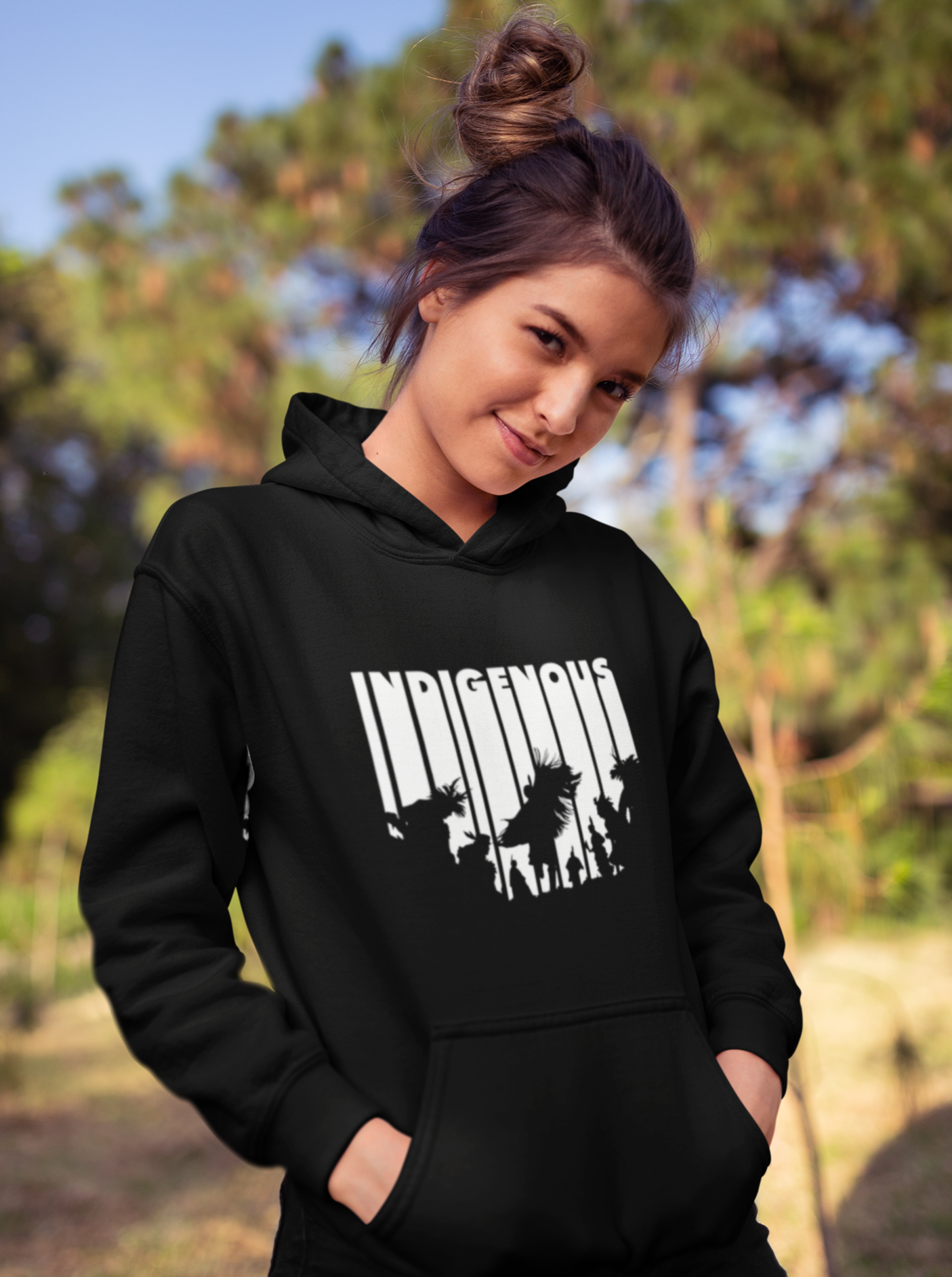 Indigenous Intertribal Hoodie - White Ink on Black