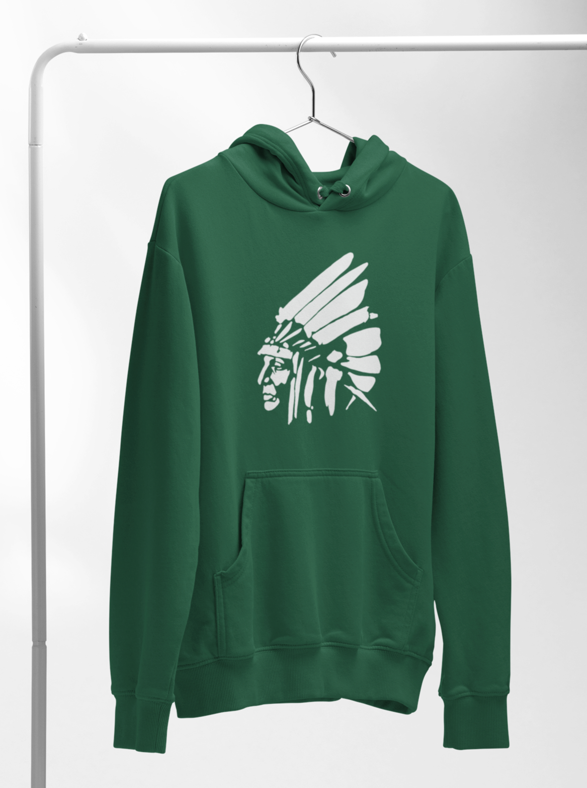 White Shield Hoodie - White Ink on Forest Green
