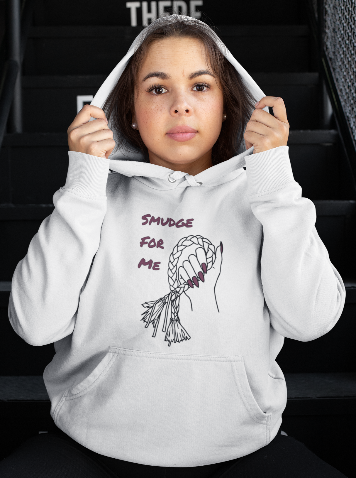 Smudge for Me Female Hoodie - Black & Wine Ink on White