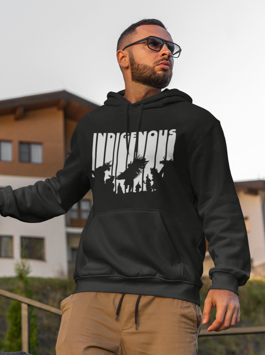 Indigenous Intertribal Hoodie - White Ink on Black
