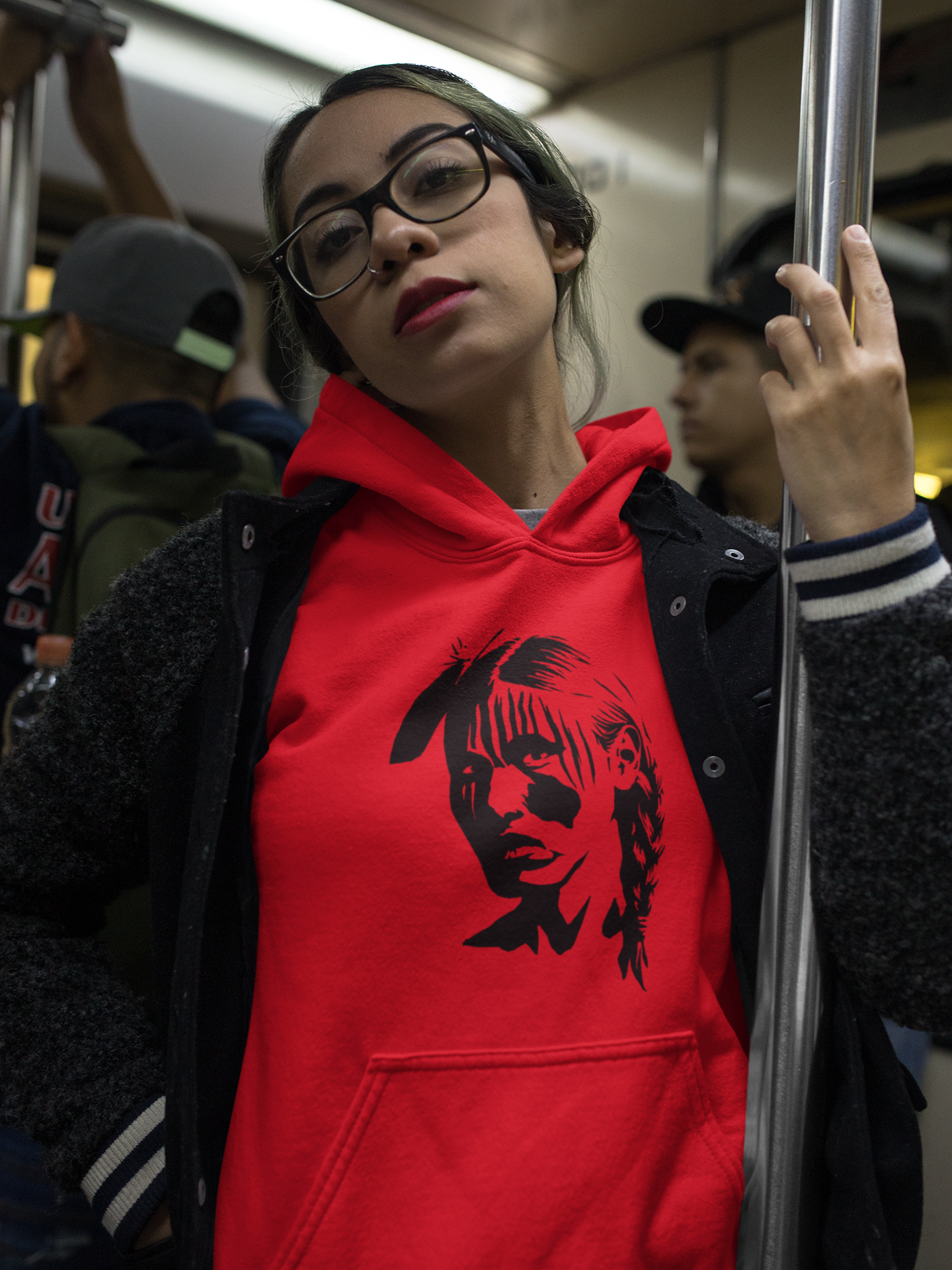 Young Warrior Hoodie - Black Ink on Red