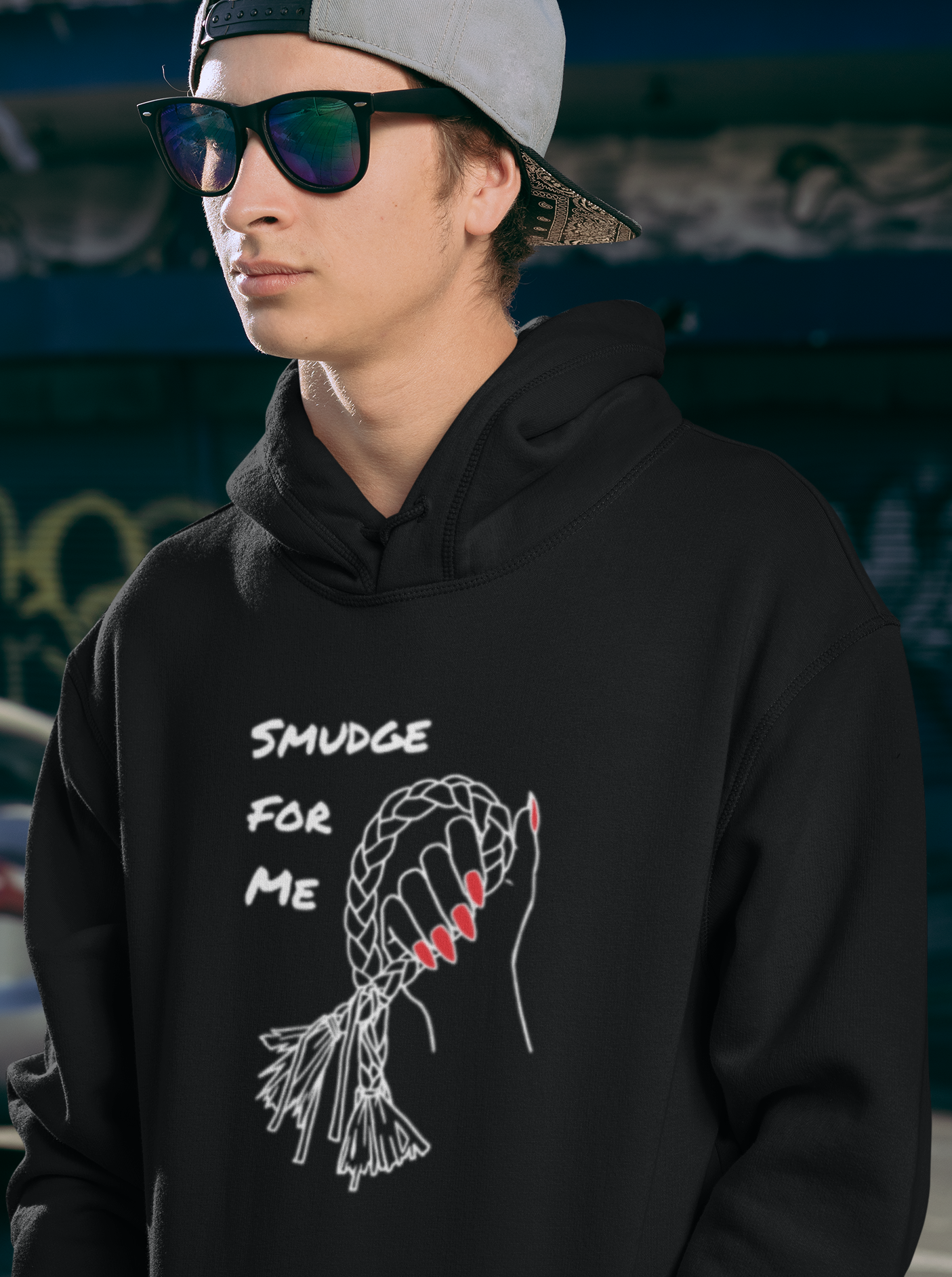 Smudge for Me Female Hoodie - White & Red Ink on Black